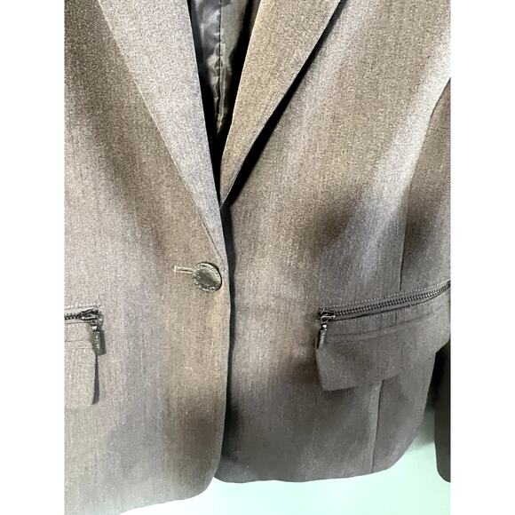 CK Calvin Klein Women's Professional Brown Stretch Blazer, Zip Pockets, Size 10 - Picture 7 of 13